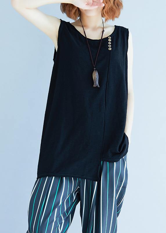 Handmade Black Sleeveless Cotton Summer Tops