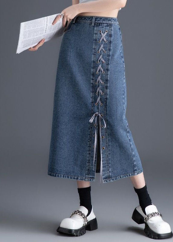 Handmade Blue Zippered High Waist Denim Skirts Spring