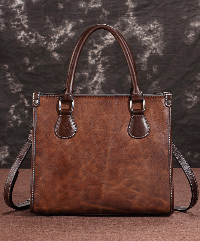 Handmade Coffee Large Capacity Calf Leather Tote Messenger Bag