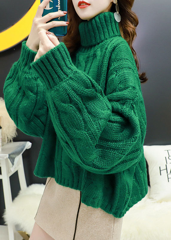 Handmade Green Puff Sleeve Winter Knit Sweaters