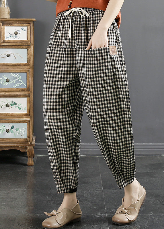 Handmade Grey Oversized Plaid Linen Harem Pants Spring