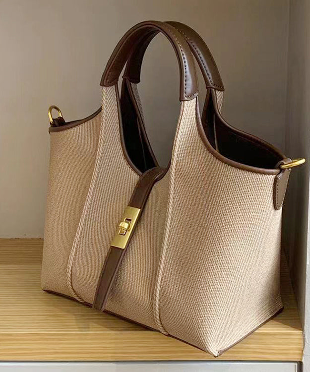 Handmade Khaki Durable Faux Leather Tote Handbag