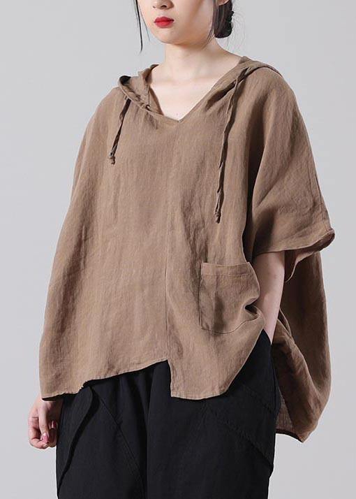 Handmade Khaki Loose Cotton Linen Shirt Tops Summer