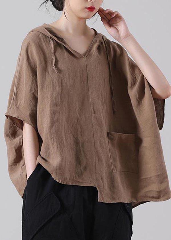 Handmade Khaki Loose Cotton Linen Shirt Tops Summer