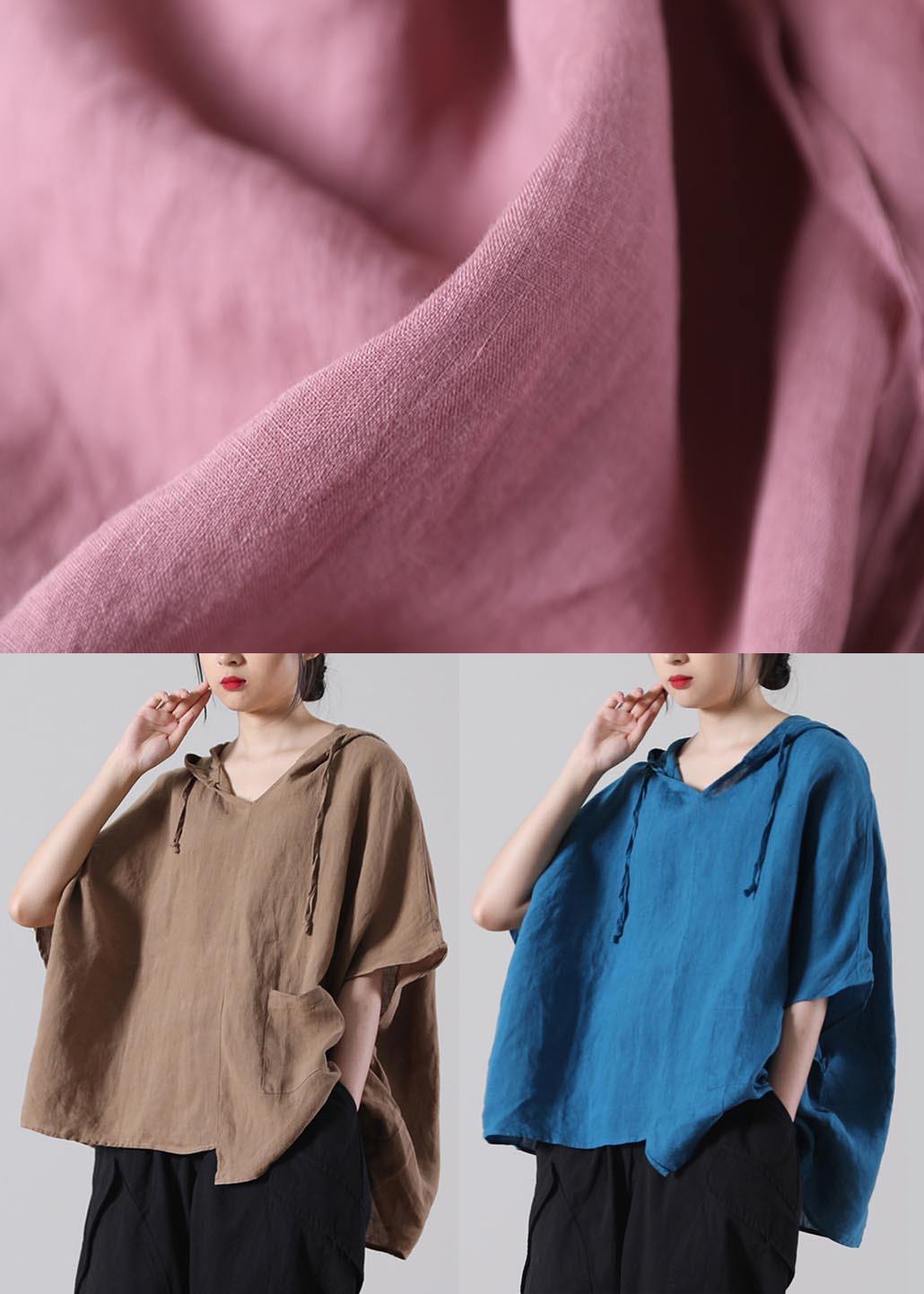 Handmade Khaki Loose Cotton Linen Shirt Tops Summer