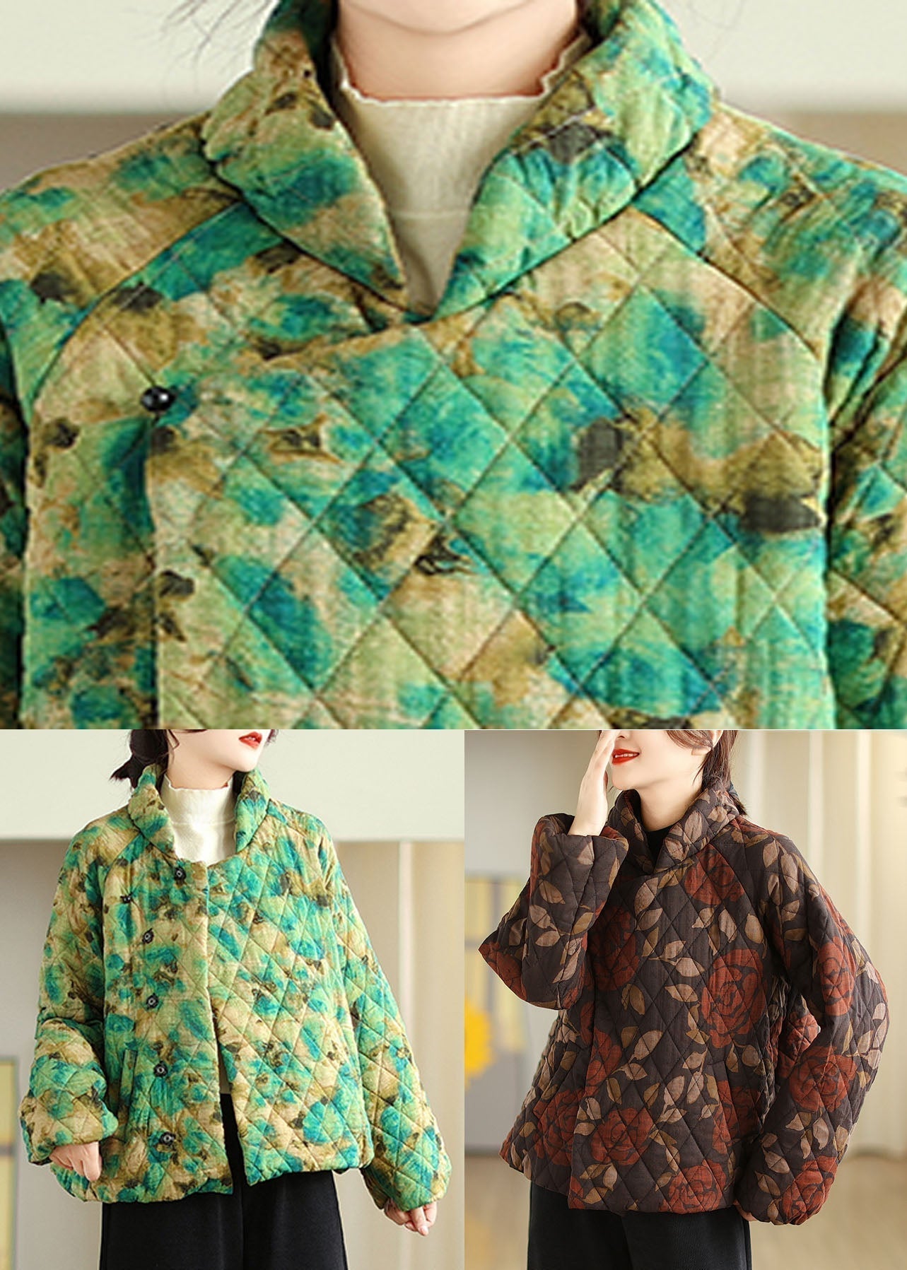 Handmade Mulberry Pockets Print Parka Winter