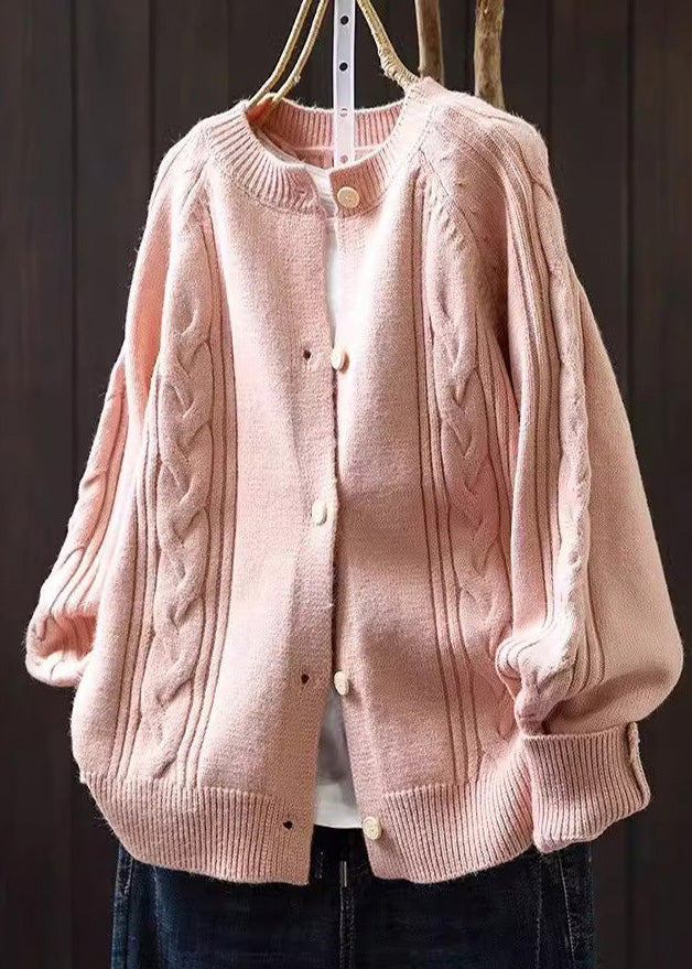 Handmade Pink Oversized Cable Knit Cardigan Spring