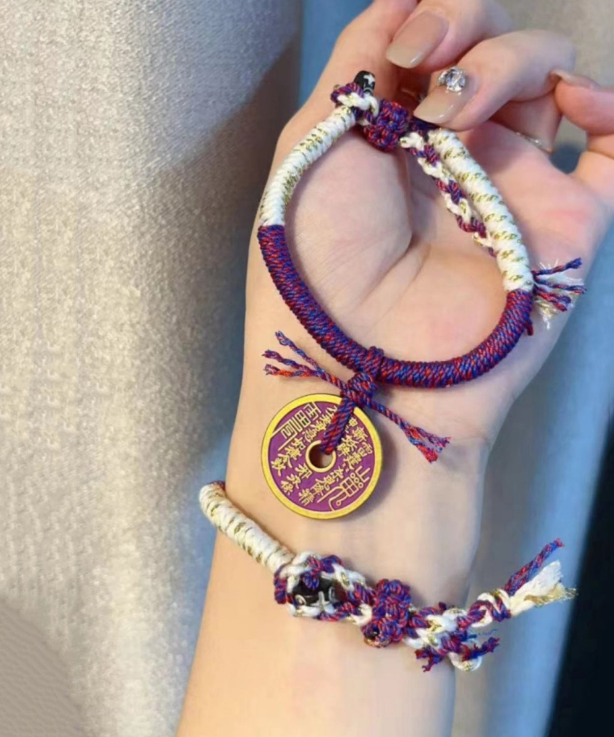 Handmade Purple Hand Woven Tassel Charm Bracelet