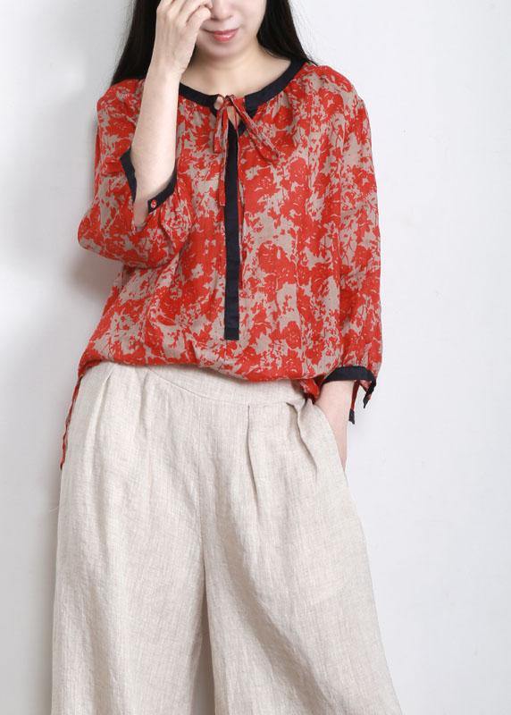 Handmade Red Print Side Open Top Linen