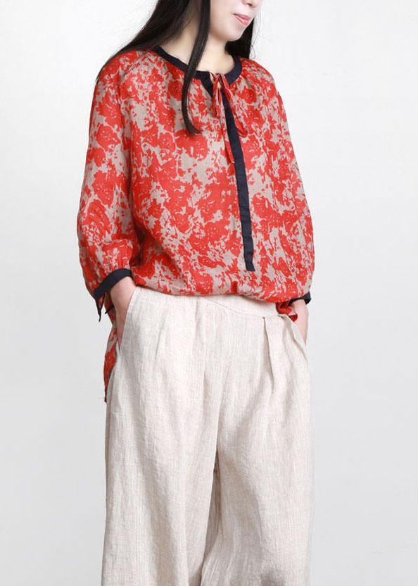 Handmade Red Print Side Open Top Linen