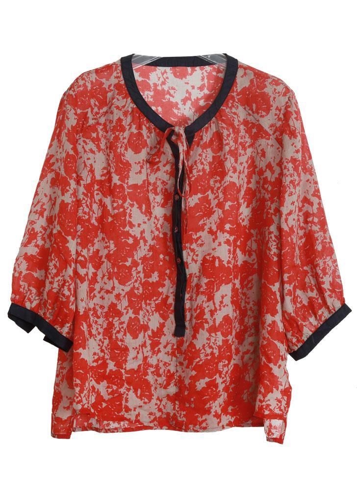 Handmade Red Print Side Open Top Linen