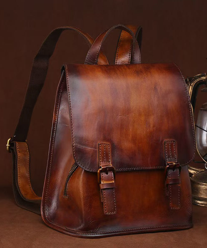 Handmade Retro Brown Large Capacity Calf Leather Backpack Bag