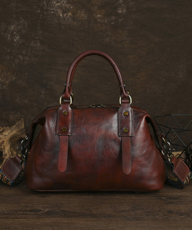 Handmade Vintage Coffee Large Capacity Calf Leather Tote Handbag