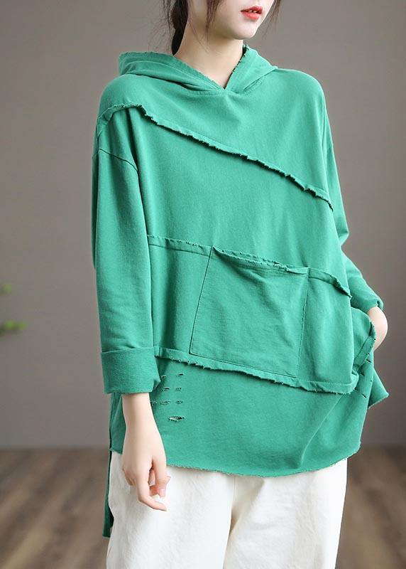 Handmade White Blouses For Women Hooded Patchwork Daily Spring Tops