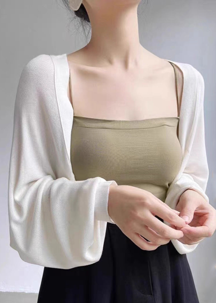 Handmade White O-Neck Ice Silk Knit Cardigans Spring