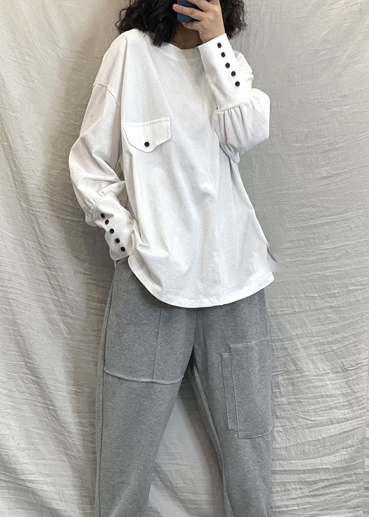 Handmade White low high design Cotton Sweatshirts Tracksuits Long Sleeve