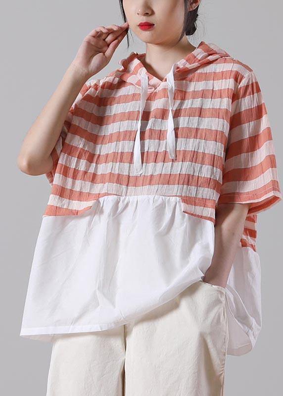 Handmade Yellow Striped hooded Cotton Linen Summer Shirts