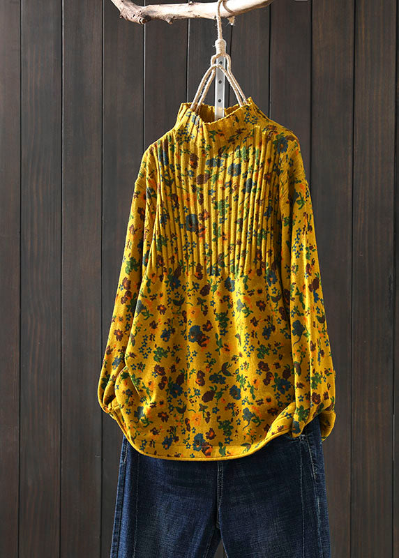 Handmade Yellow retro Print Loose Fall Knitted sweaters