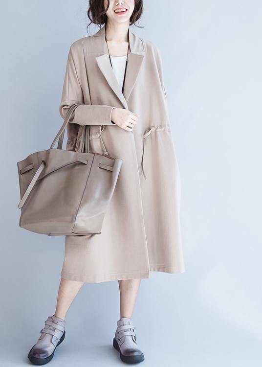 Handmade beige Fashion tunic coats design Notched drawstring fall women coats