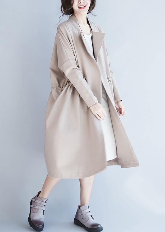 Handmade beige Fashion tunic coats design Notched drawstring fall women coats