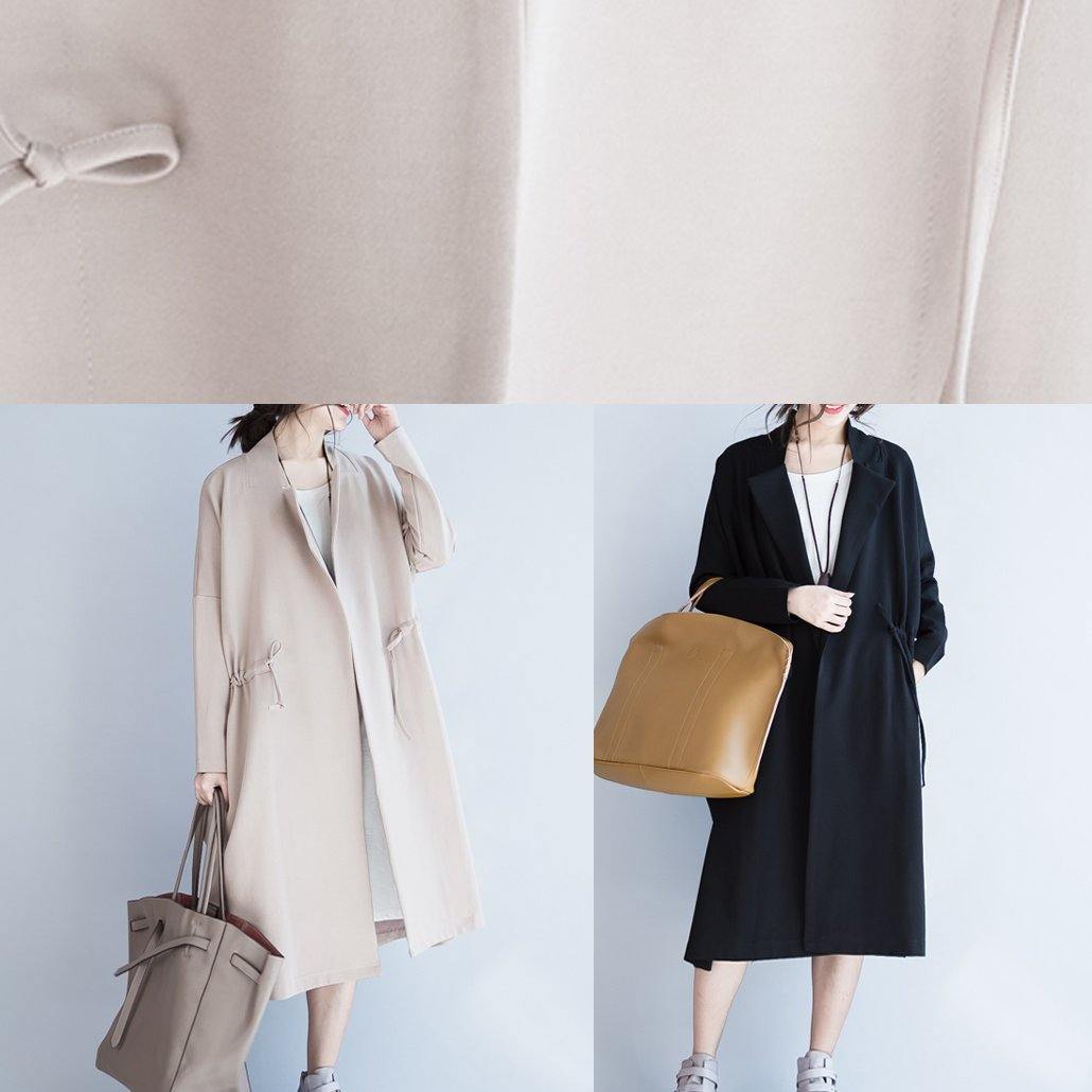 Handmade beige Fashion tunic coats design Notched drawstring fall women coats