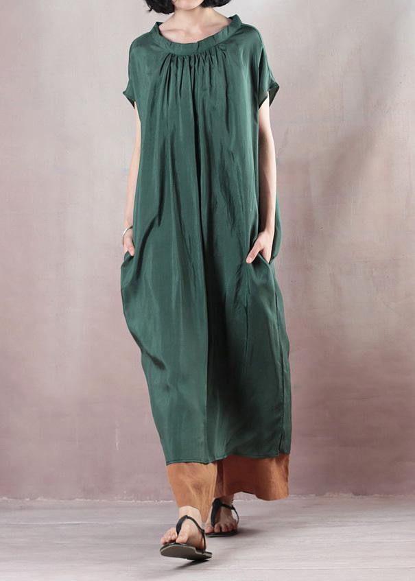 Handmade blackish green cotton Wardrobes Cinched Art summer Dress