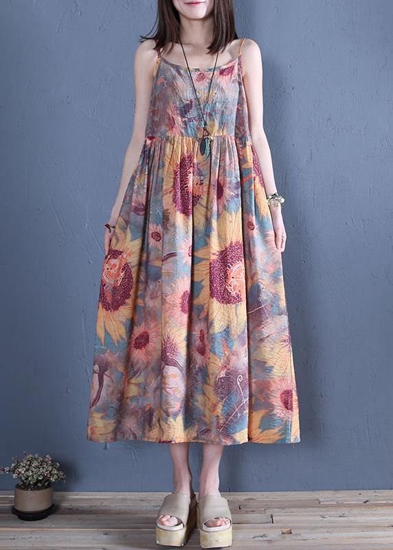 Handmade floral cotton Tunics Spaghetti Strap Cinched Traveling summer Dress