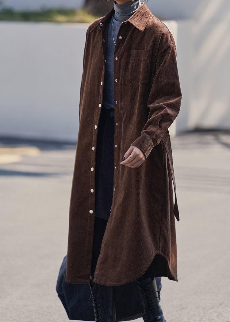 Handmade lapel Button Down  trench coat chocolate Midi coat