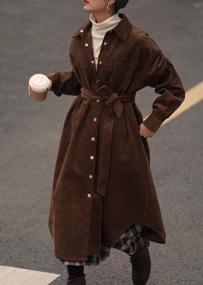 Handmade lapel Button Down  trench coat chocolate Midi coat