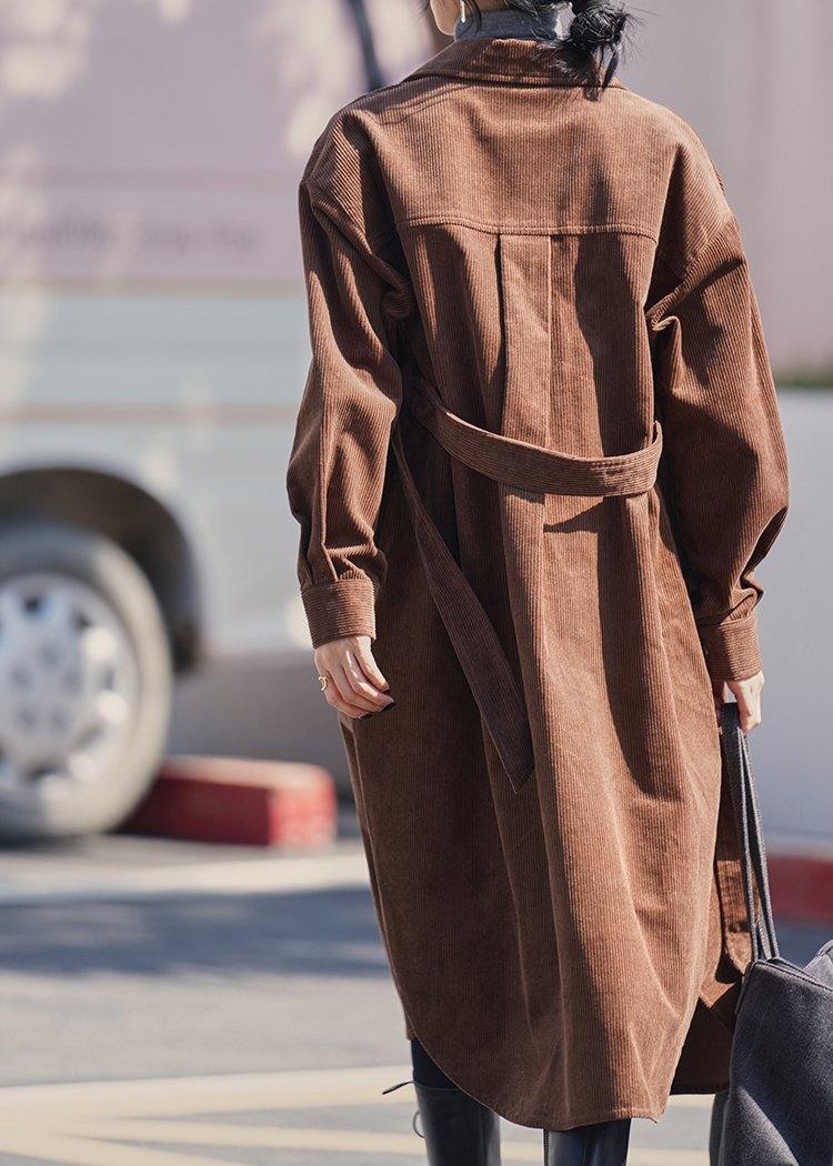 Handmade lapel Button Down  trench coat chocolate Midi coat