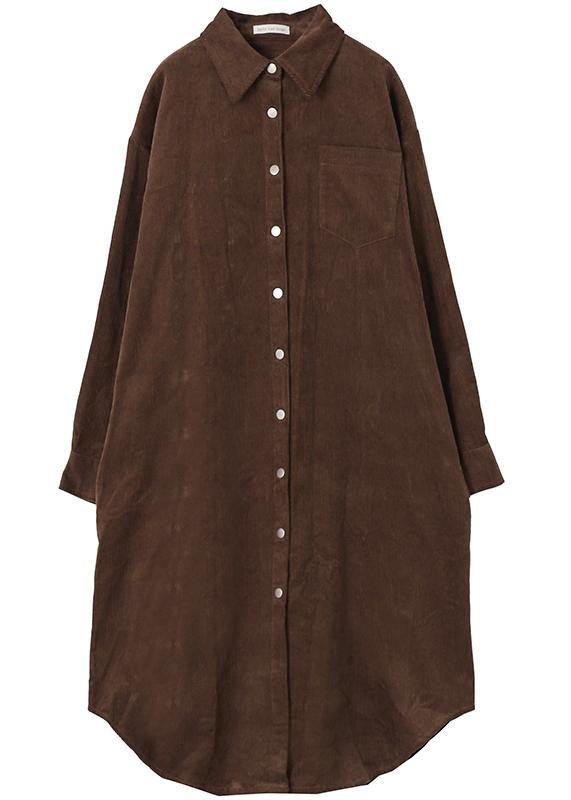 Handmade lapel Button Down  trench coat chocolate Midi coat