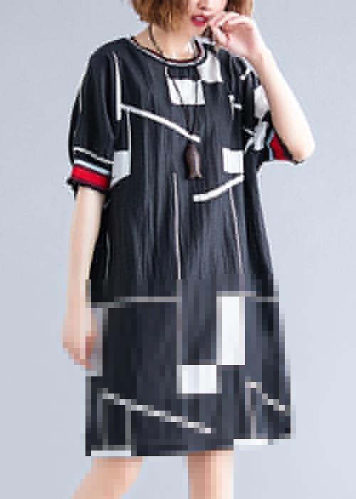 Handmade o neck Cotton clothes For Women Work black print Dresses