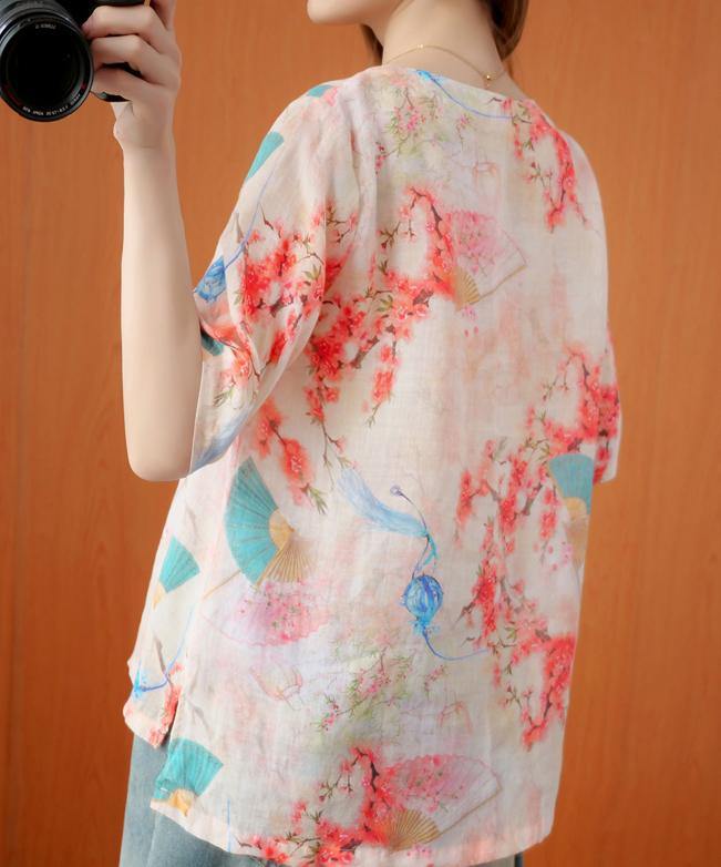 Handmade v neck half sleeve summer tops women floral shirts