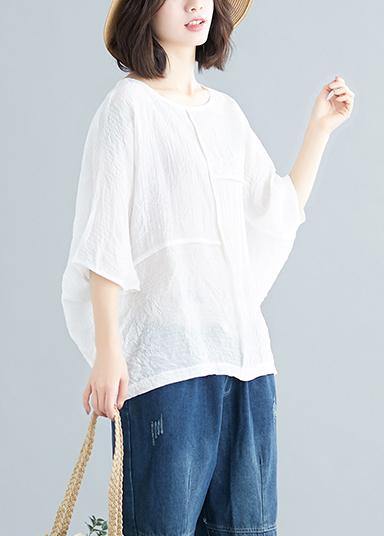 Handmade white cotton blended tunic top Casual Wardrobes o neck Batwing Sleeve patchwork baggy Summer shirt