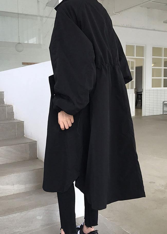 Handmade zippered Fashion lapel collar crane coats black baggy women coats