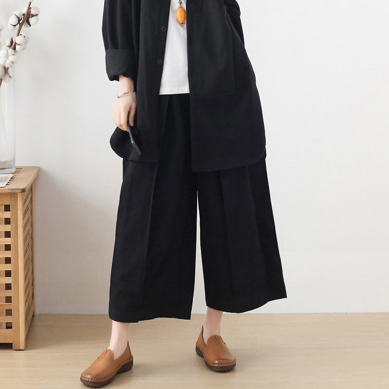 Handmade Spring Wide Leg Pants Loose Black Photography Elastic Waist Pants