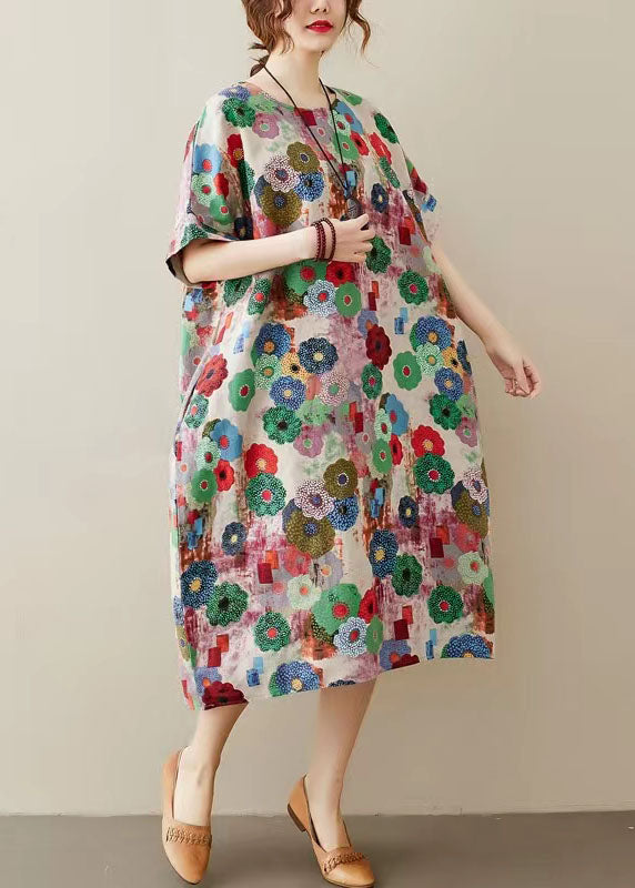 Handmade chocolate print o neck cotton summer Dresses