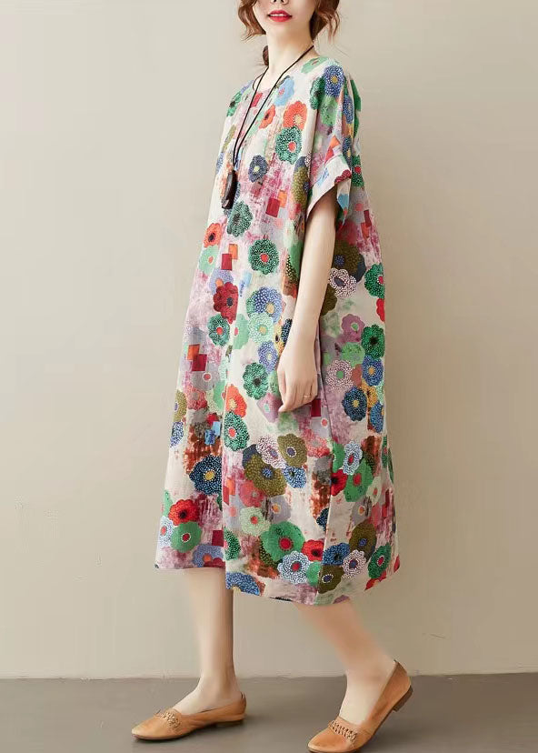 Handmade chocolate print o neck cotton summer Dresses