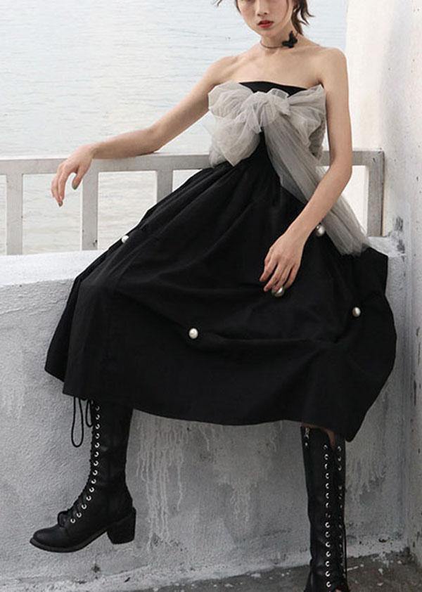 High Waist Style Black Nail Bead Summer A Line Skirts