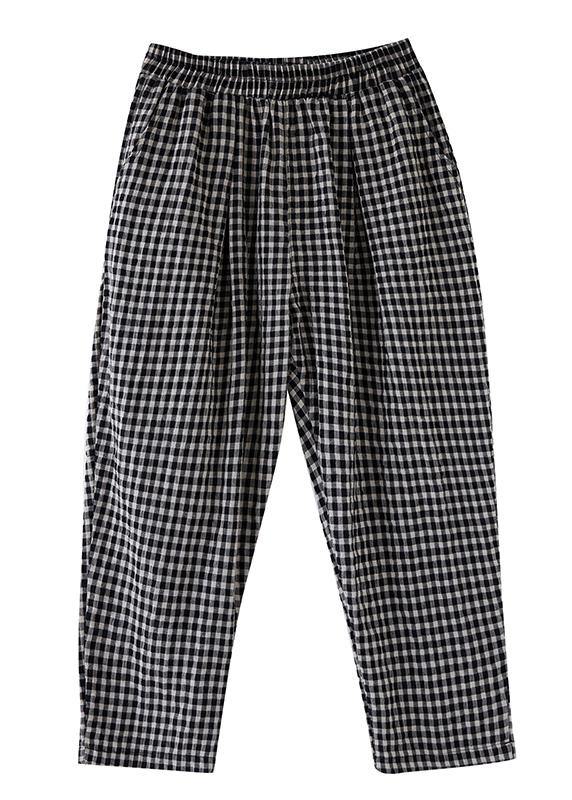 High-waist cotton linen checked harem pants