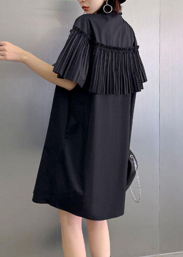 Italian Black Button Summer Short Sleeve Maxi Dresses