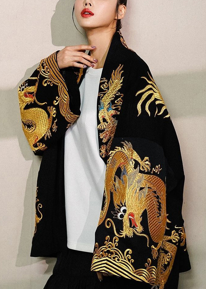 2025 Trendy Gold Painted Dragon Oversized Cotton Cardigan Jacket