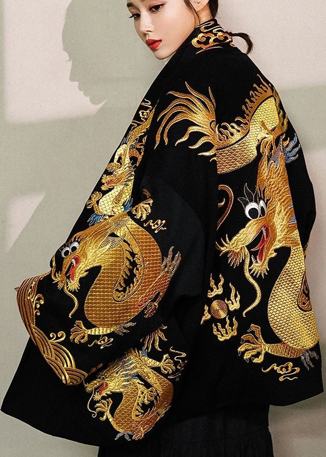 2025 Trendy Gold Painted Dragon Oversized Cotton Cardigan Jacket