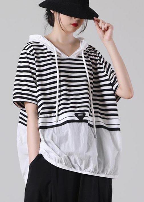 Italian Black Striped hooded Cotton Top Summer