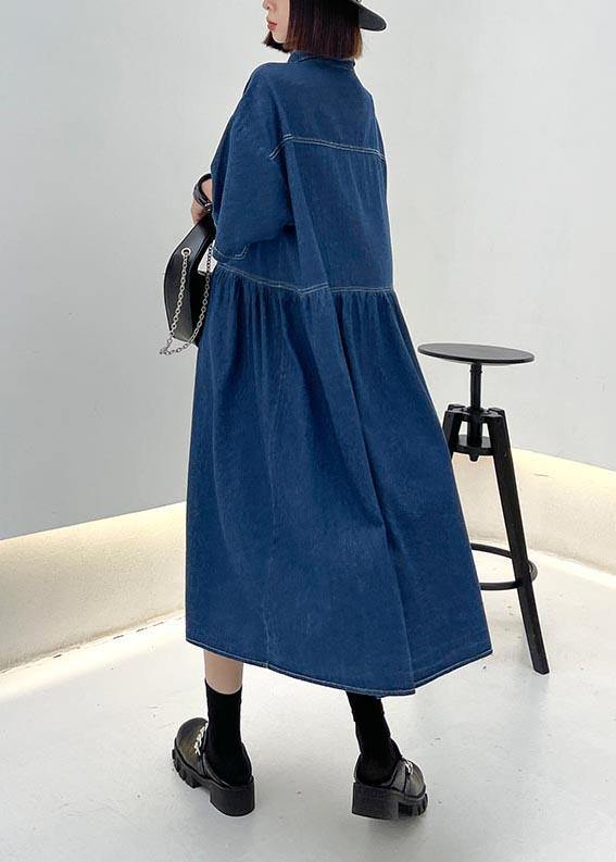 Italian Blue Button Pockets Denim Dresses Summer