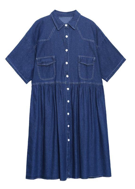 Italian Blue Button Pockets Denim Dresses Summer