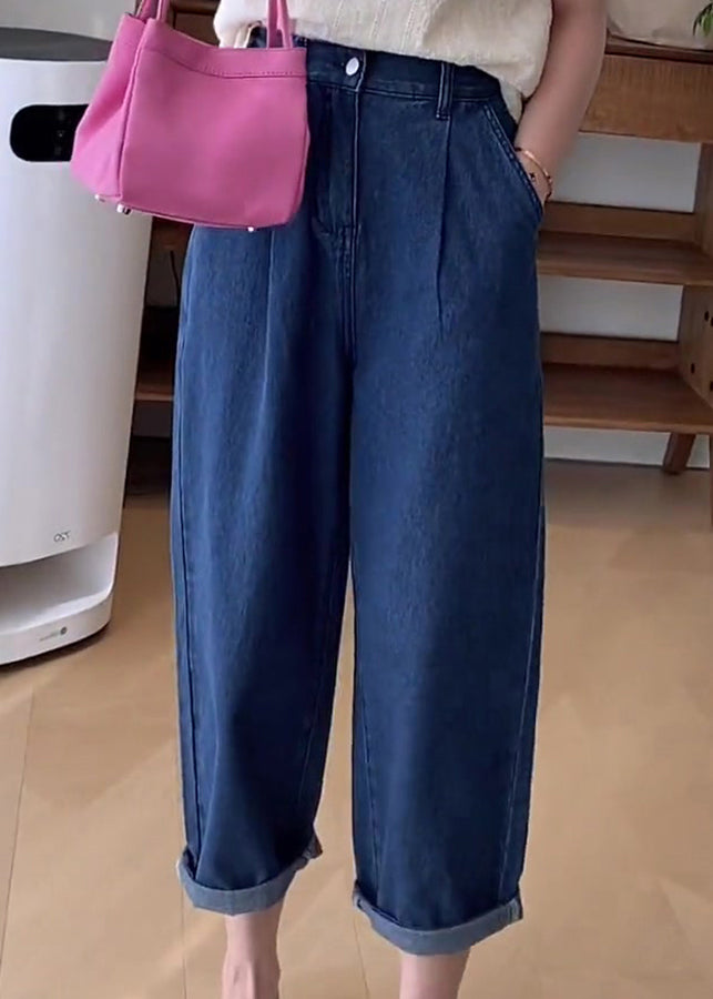 Italian Blue Pockets Denim Wide Leg Pants Summer