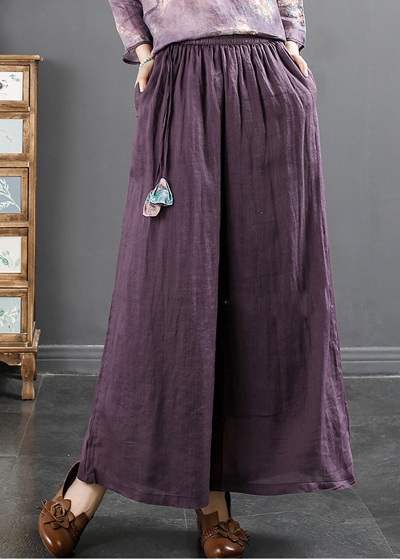 Italian Green Elastic Waist Drawstring Linen Wide Leg Pants Spring