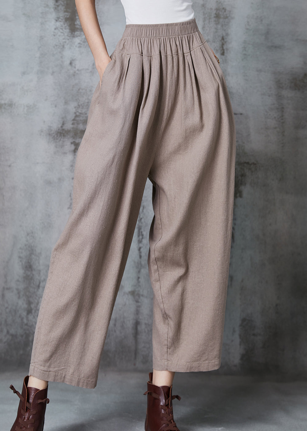 Italian Khaki Oversized Linen Harem Pants Summer