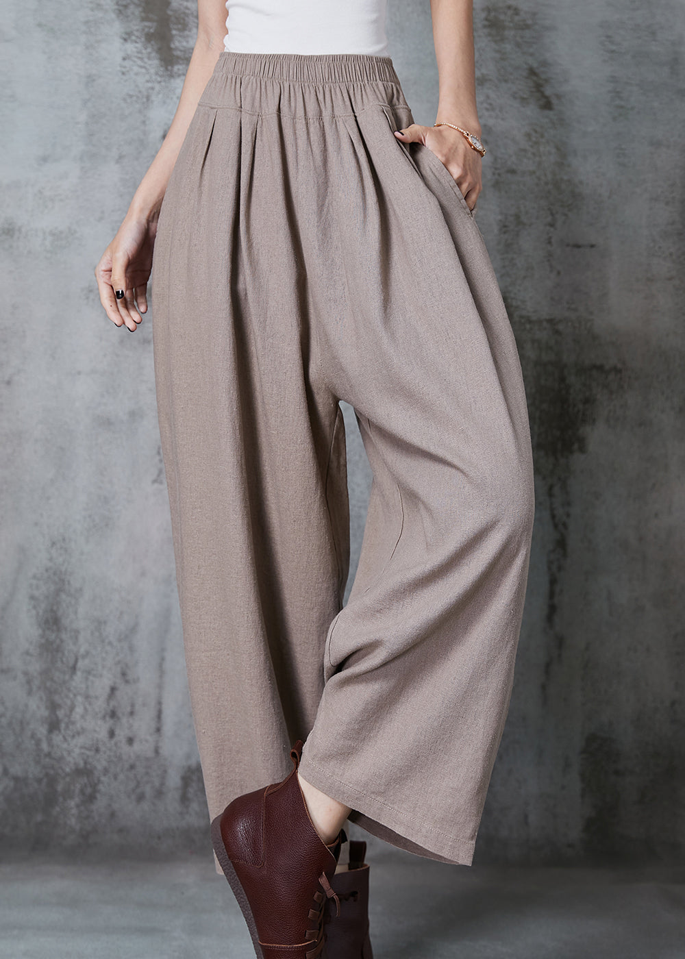 Italian Khaki Oversized Linen Harem Pants Summer